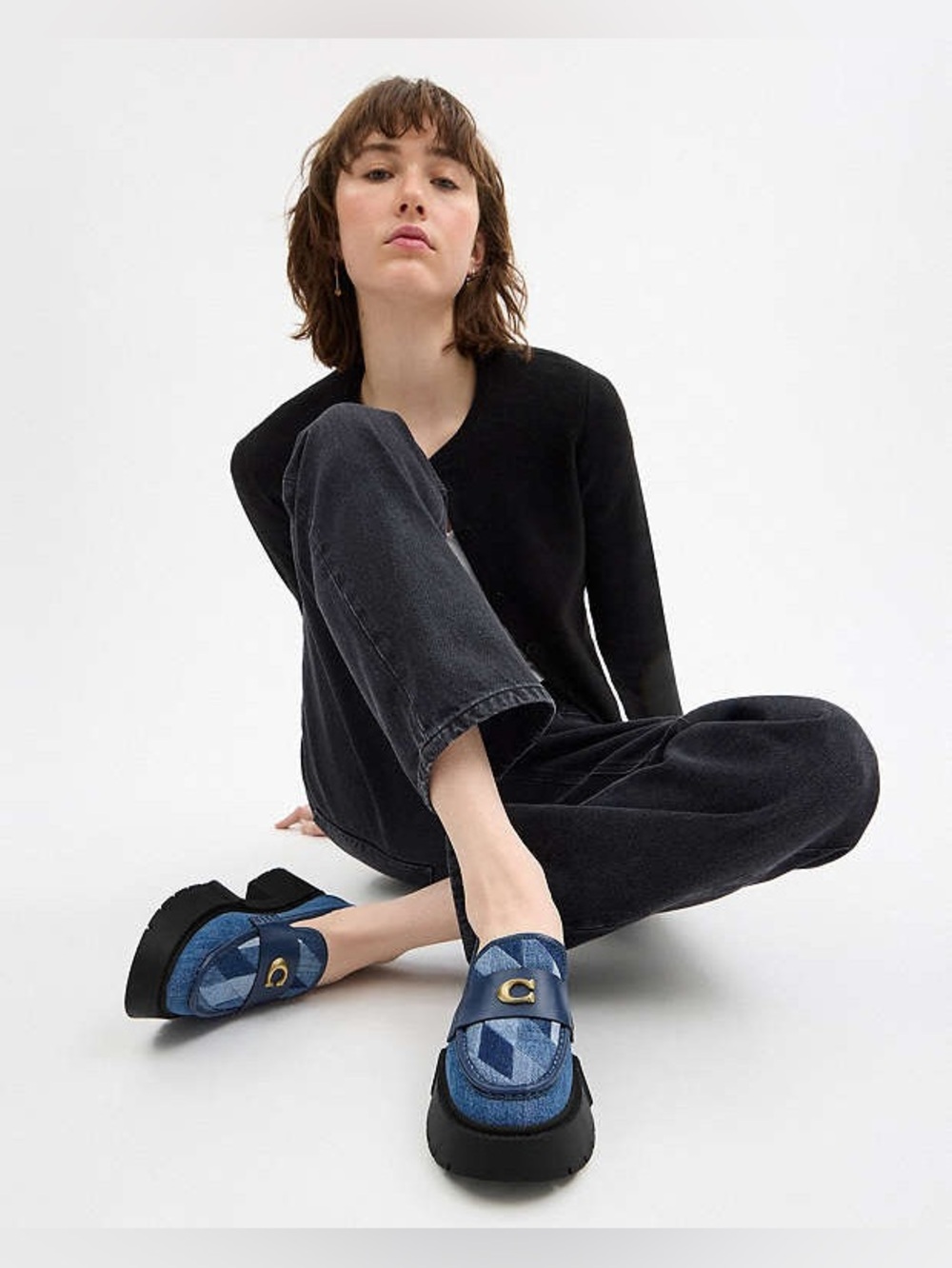 Coach Denim Leah Platform Loafer With Quilting - Picture 1 of 15